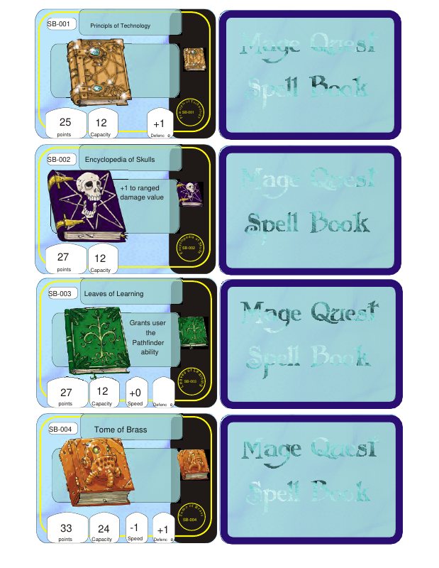Printable MageQuest spell book cards